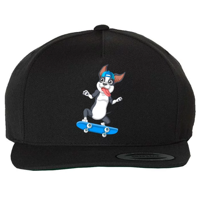 Boston Terrier Skateboarding Wool Snapback Cap