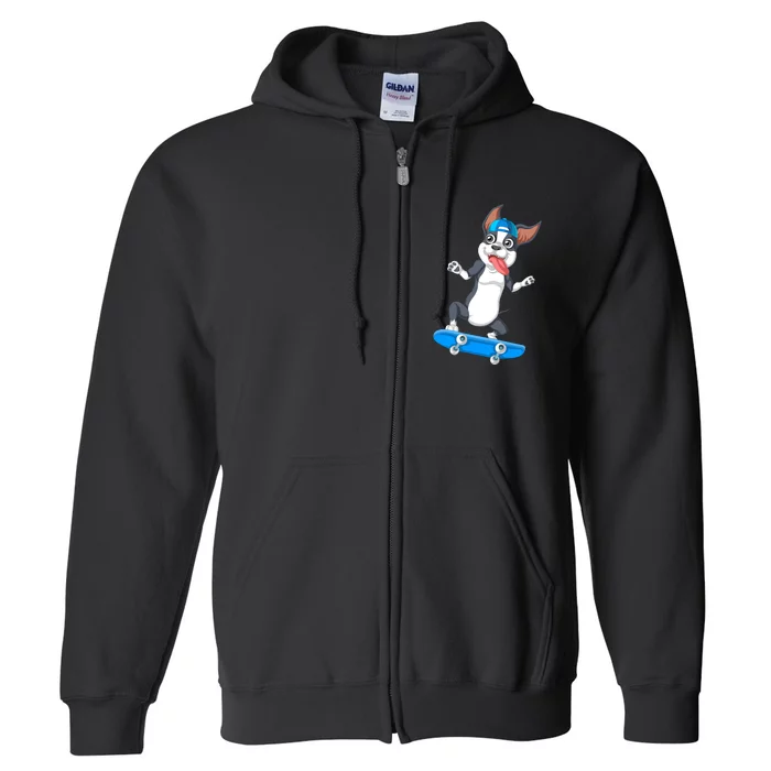 Boston Terrier Skateboarding Full Zip Hoodie