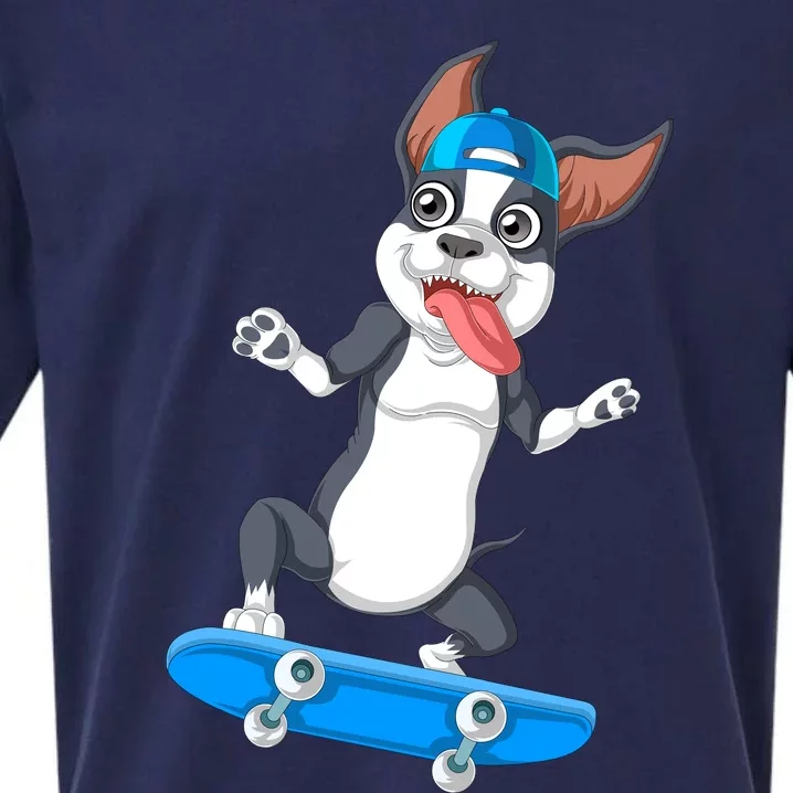 Boston Terrier Skateboarding Sueded Cloud Jersey T-Shirt