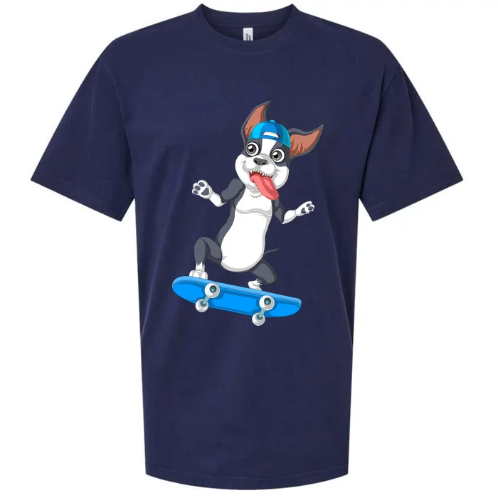 Boston Terrier Skateboarding Sueded Cloud Jersey T-Shirt