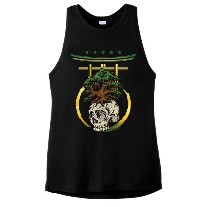 Bonsai Tree Skull Japanese Art Meditation Buddhism Yoga Gift Ladies Tri-Blend Wicking Tank