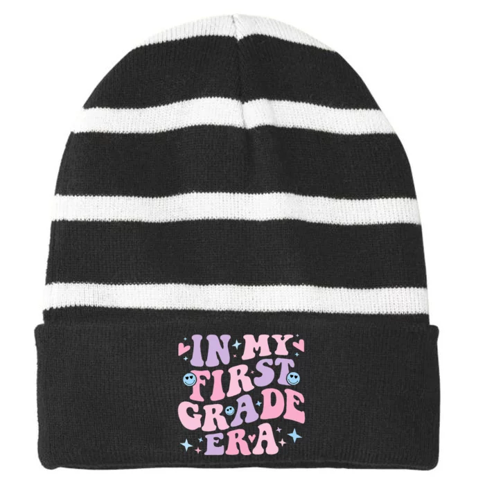 Back to School My First Grade Era Teacher Striped Beanie with Solid Band