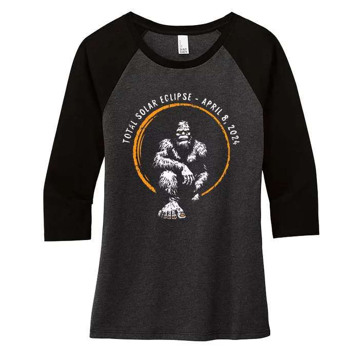 Bigfoot Total Solar Eclipse April 8 2024 Totality Women's Tri-Blend 3/4-Sleeve Raglan Shirt