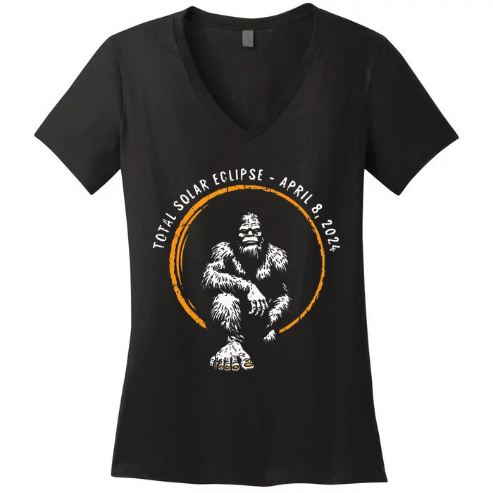 Bigfoot Total Solar Eclipse April 8 2024 Totality Women's V-Neck T-Shirt