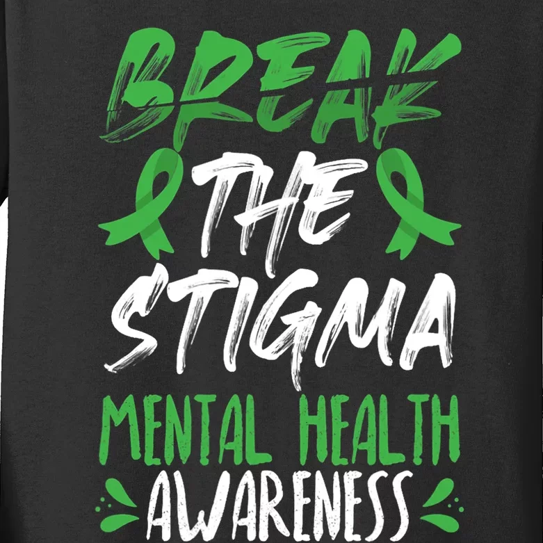 Break The Stigma Green Mental Health Awareness Kids Long Sleeve Shirt