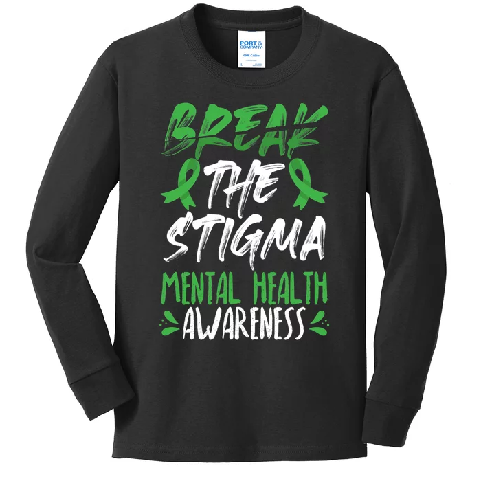 Break The Stigma Green Mental Health Awareness Kids Long Sleeve Shirt