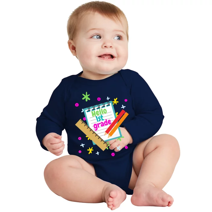 Back To School Hello 1St Grade First Day Of First Grade Meaningful Gift Baby Long Sleeve Bodysuit