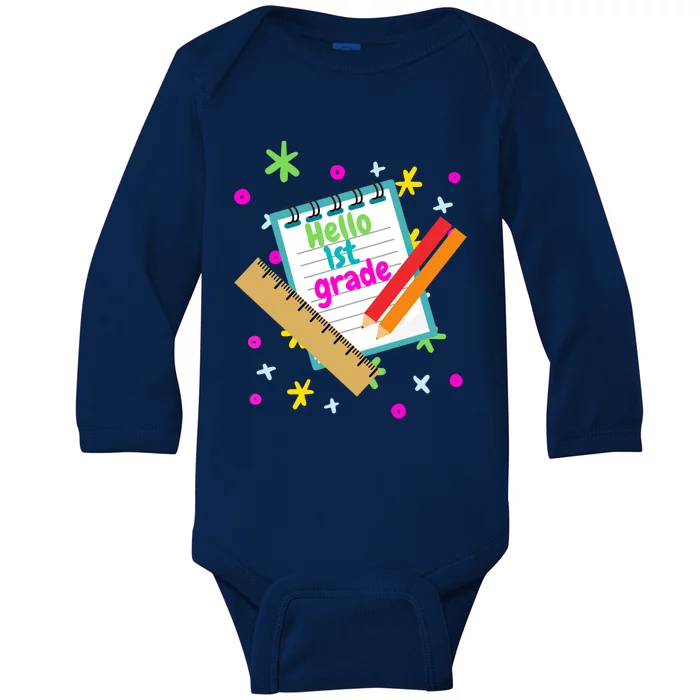 Back To School Hello 1St Grade First Day Of First Grade Meaningful Gift Baby Long Sleeve Bodysuit