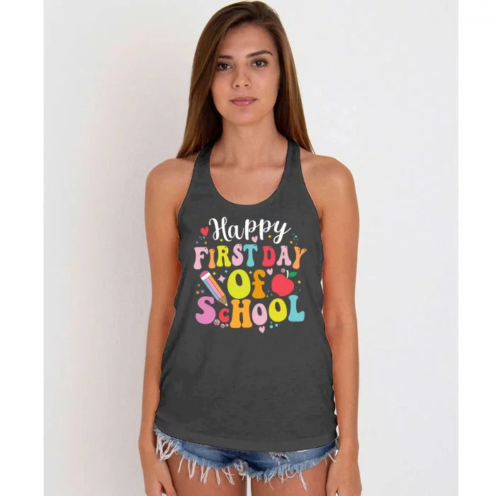 Back To School Teacher Student Happy First Day Of School Women's Knotted Racerback Tank