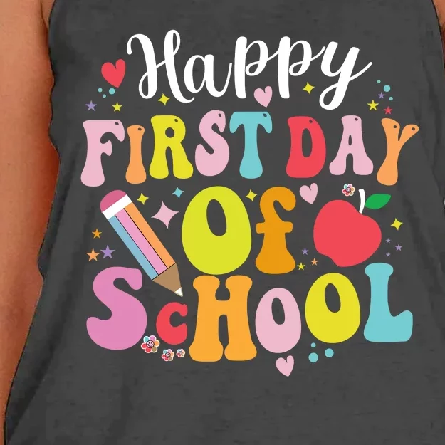 Back To School Teacher Student Happy First Day Of School Women's Knotted Racerback Tank