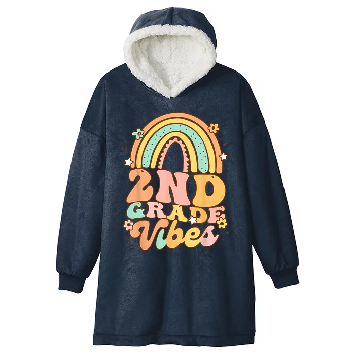 Back To School Second Grade Vibes Student Teacher Rainbow Hooded Wearable Blanket