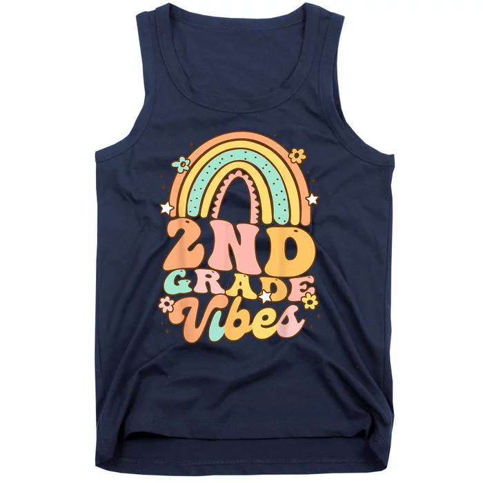 Back To School Second Grade Vibes Student Teacher Rainbow Tank Top