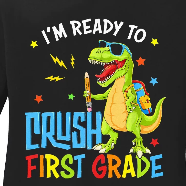 Back To School I'm Ready To Crush First Grade Dinosaur Ladies Long Sleeve Shirt