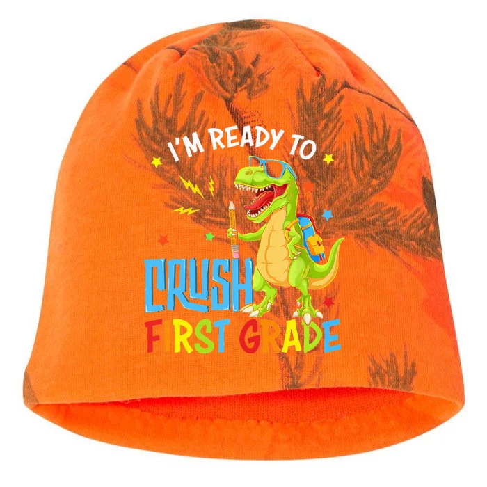 Back To School I'm Ready To Crush First Grade Dinosaur Kati - Camo Knit Beanie