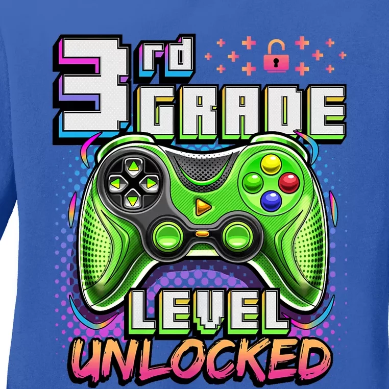 Back To School 3rd Grade Gamer First Day School Level Ladies Long Sleeve Shirt