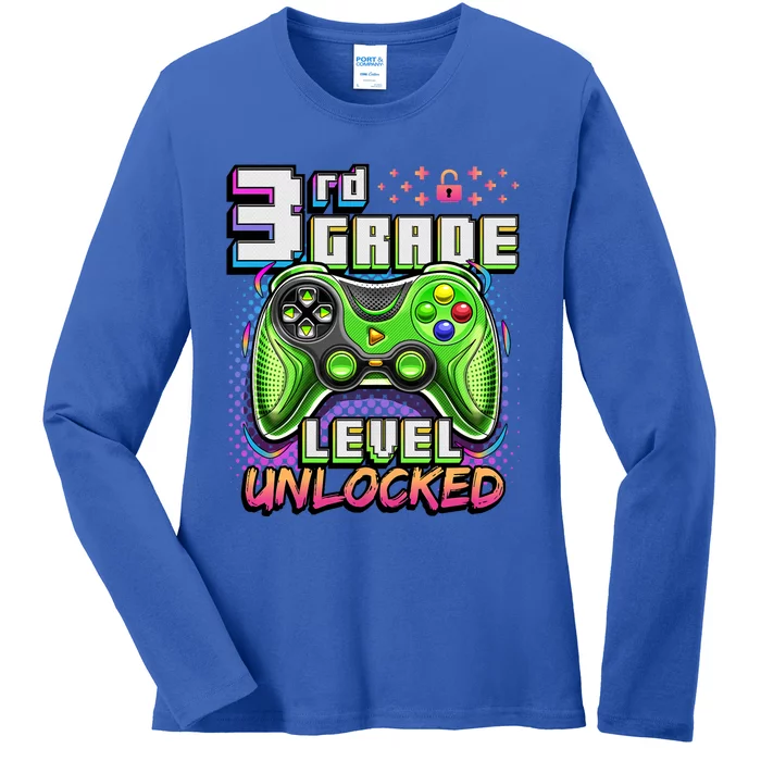 Back To School 3rd Grade Gamer First Day School Level Ladies Long Sleeve Shirt