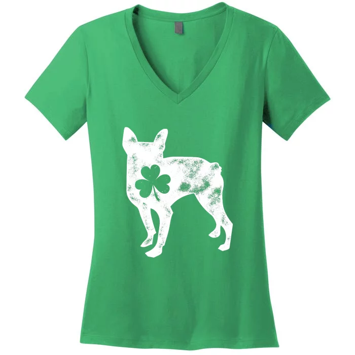 Boston Terrier St Patricks Day Men Women Shamrock Dog Lover Women's V-Neck T-Shirt