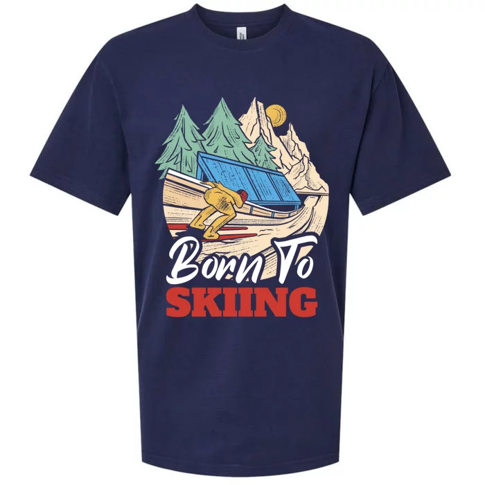 Born To Skiing Gift Sueded Cloud Jersey T-Shirt