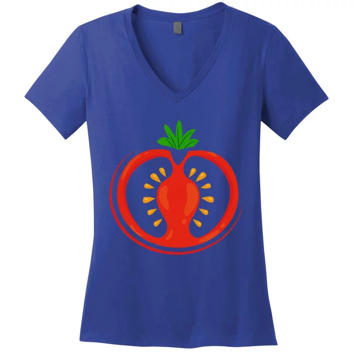 Big Tomato Sliced Costume Cute Easy Vegetable Halloween Gift Women's V-Neck T-Shirt