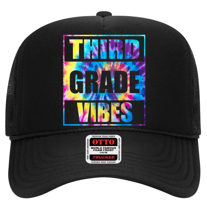 Back To School 3rd Grade Vibes Shirts First Day Teacher Kids High Crown Mesh Trucker Hat