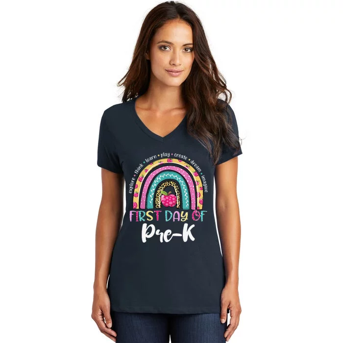 Back To School Rainbow Happy First Day Of PreK Gift Women's V-Neck T-Shirt