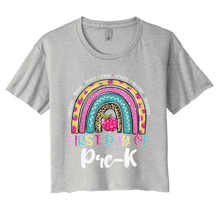 Back To School Rainbow Happy First Day Of PreK Gift Women's Crop Top Tee