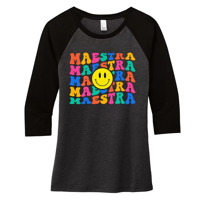 Back To School Maestra Cute Funny Spanish Teacher Women's Tri-Blend 3/4-Sleeve Raglan Shirt