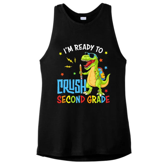 Back To School I'm Ready To Crush Second Grade Dinosaur Ladies Tri-Blend Wicking Tank