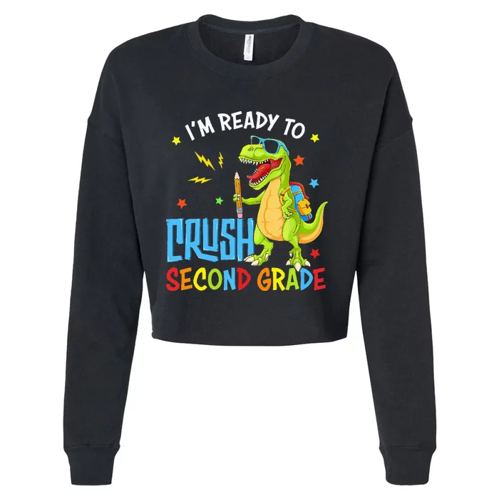 Back To School I'm Ready To Crush Second Grade Dinosaur Cropped Pullover Crew