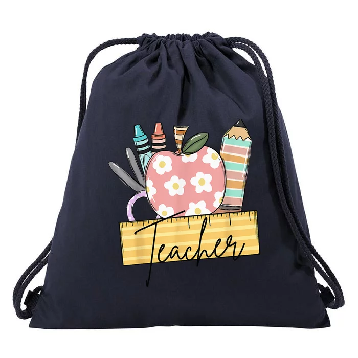 Back to School Retro Teacher Gifts Teacher Shirts for Wo Drawstring Bag