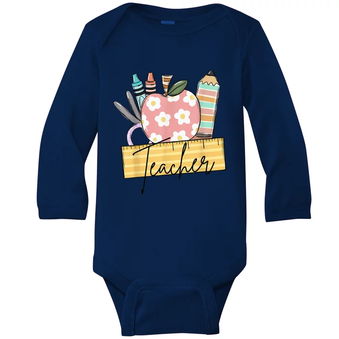 Back to School Retro Teacher Gifts Teacher Shirts for Wo Baby Long Sleeve Bodysuit