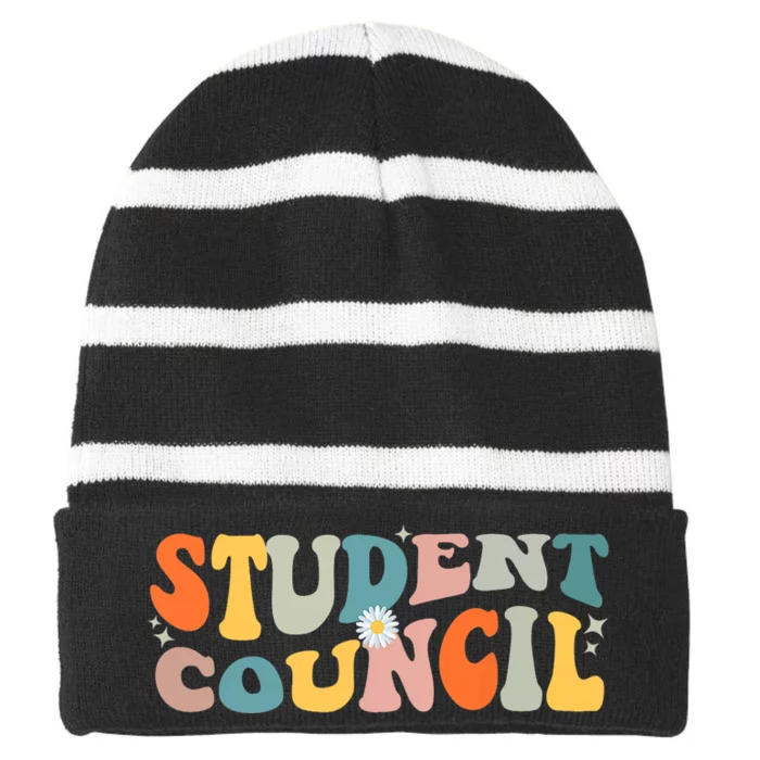 Back To School Student Council Groovy Retro Striped Beanie with Solid Band