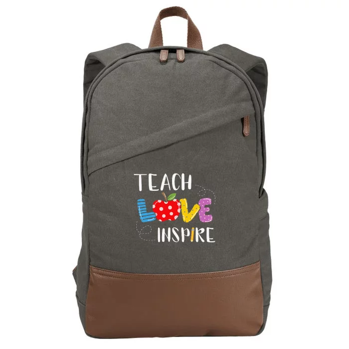 Back To School Teach Love Inspire Teaching Kindness Teacher Cotton Canvas Backpack