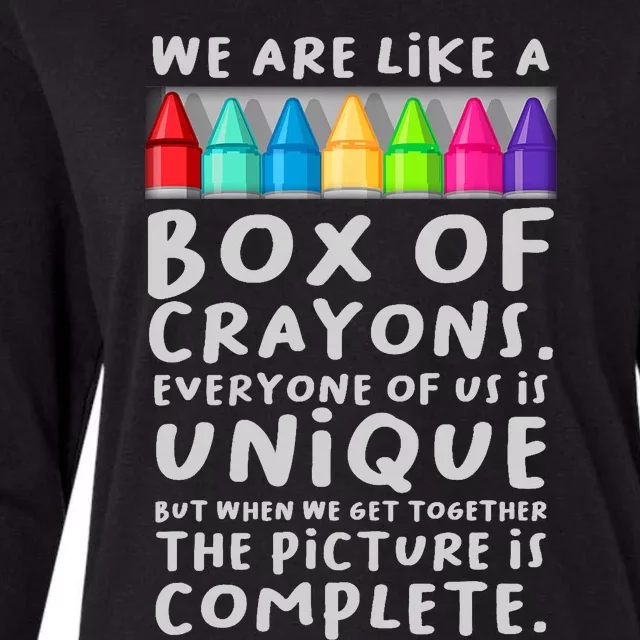 Back To School Teacher We Are Like A Box Of Crayons Womens Cotton Relaxed Long Sleeve T-Shirt