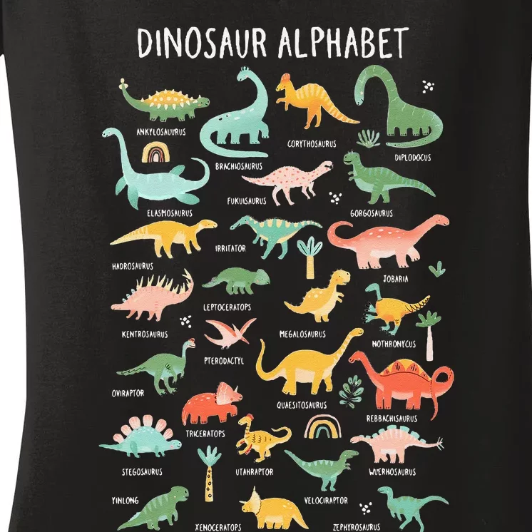 Back To School Types Of Dinosaurs Alphabet Identification Women's V-Neck T-Shirt