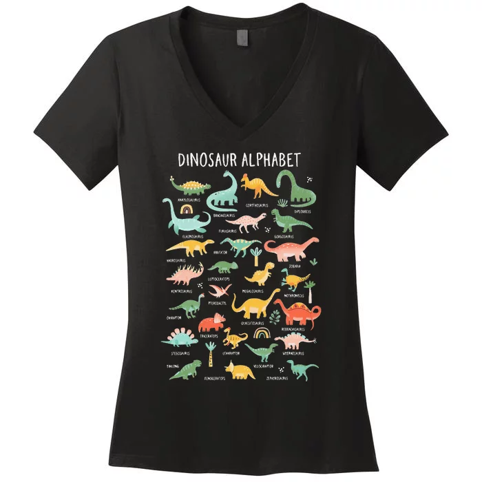 Back To School Types Of Dinosaurs Alphabet Identification Women's V-Neck T-Shirt