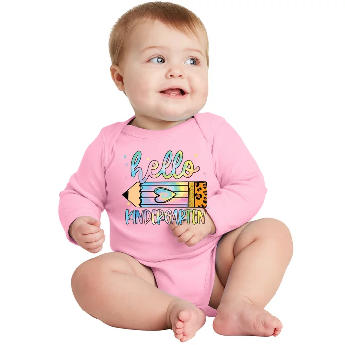 Back To School Hello Kindergarten Leopard Tie Dye Pencil Baby Long Sleeve Bodysuit