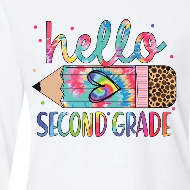 Back To School Hello Second 2nd Grade Leopard Tie Dye Pencil Womens Cotton Relaxed Long Sleeve T-Shirt