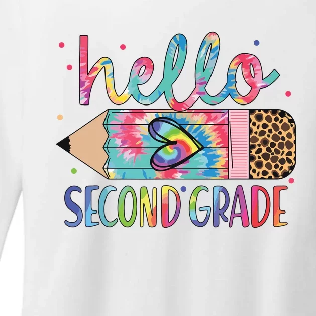 Back To School Hello Second 2nd Grade Leopard Tie Dye Pencil Womens CVC Long Sleeve Shirt