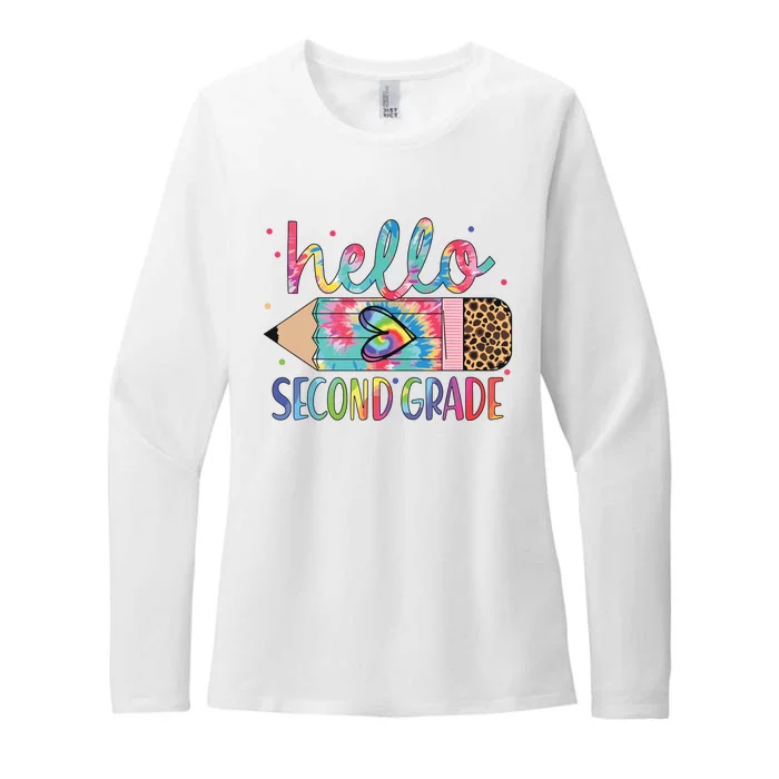 Back To School Hello Second 2nd Grade Leopard Tie Dye Pencil Womens CVC Long Sleeve Shirt