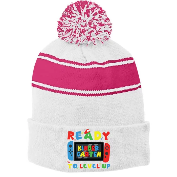 Back To School Kindergarten Ready To Level Up Gamer Stripe Pom Pom Beanie