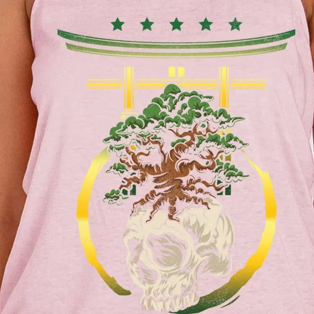 Bonsai Tree Skull Japanese Art Meditation Buddhism Yoga Meaningful Gift Women's Knotted Racerback Tank