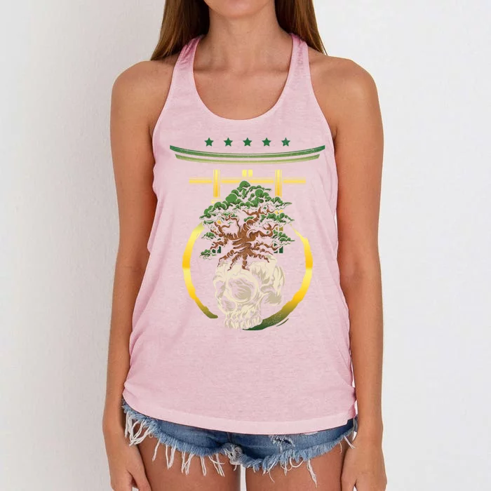 Bonsai Tree Skull Japanese Art Meditation Buddhism Yoga Meaningful Gift Women's Knotted Racerback Tank