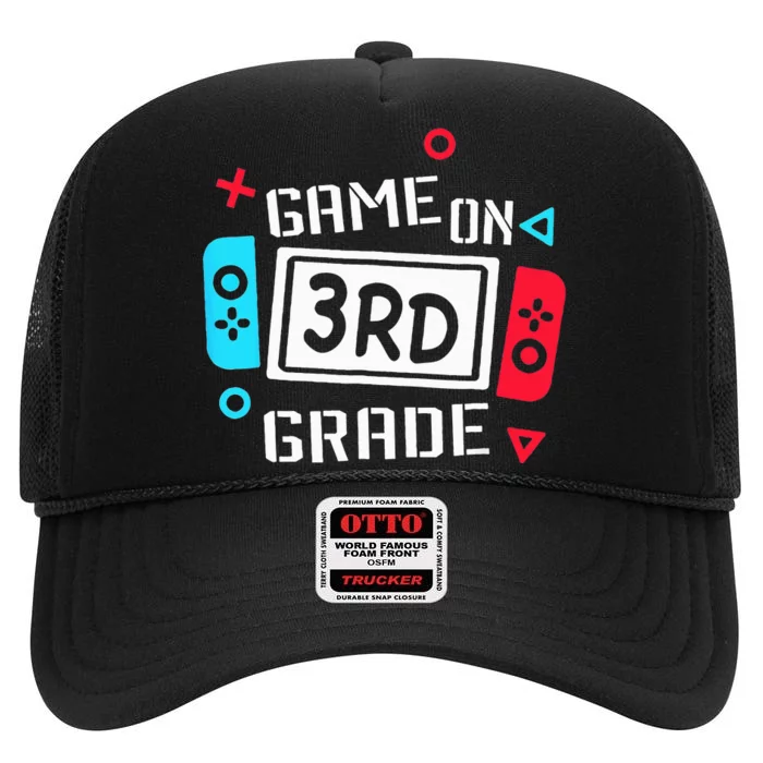 Back To School Game On Third 3rd Grade Funny Gamer High Crown Mesh Trucker Hat