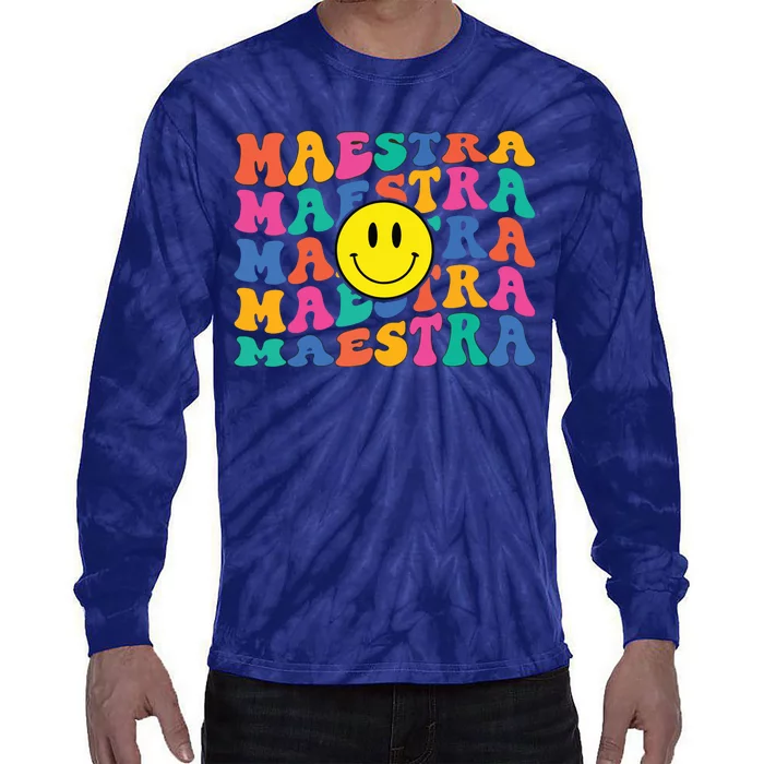 Back To School Maestra Cute Funny Spanish Teacher Tie-Dye Long Sleeve Shirt