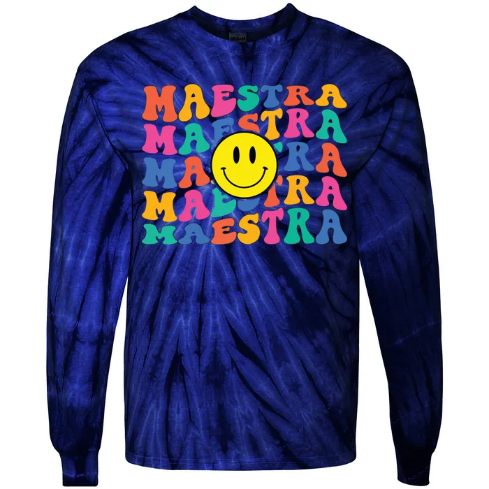 Back To School Maestra Cute Funny Spanish Teacher Tie-Dye Long Sleeve Shirt