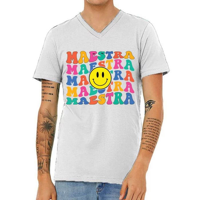 Back To School Maestra Cute Funny Spanish Teacher V-Neck T-Shirt