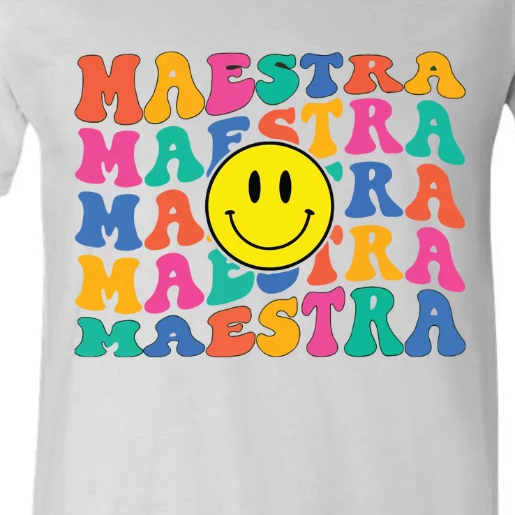 Back To School Maestra Cute Funny Spanish Teacher V-Neck T-Shirt