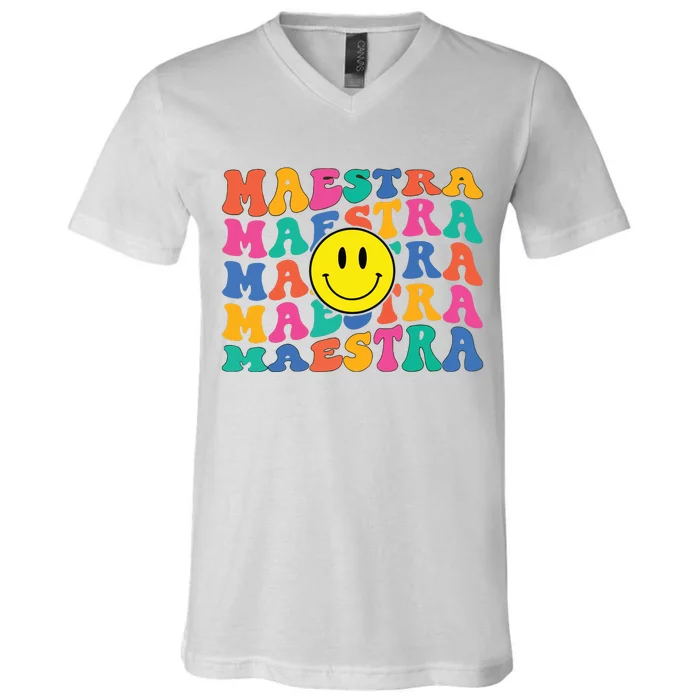 Back To School Maestra Cute Funny Spanish Teacher V-Neck T-Shirt