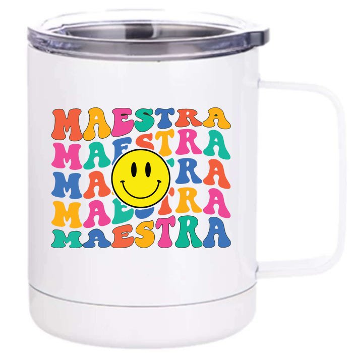 Back To School Maestra Cute Funny Spanish Teacher Front & Back 12oz Stainless Steel Tumbler Cup